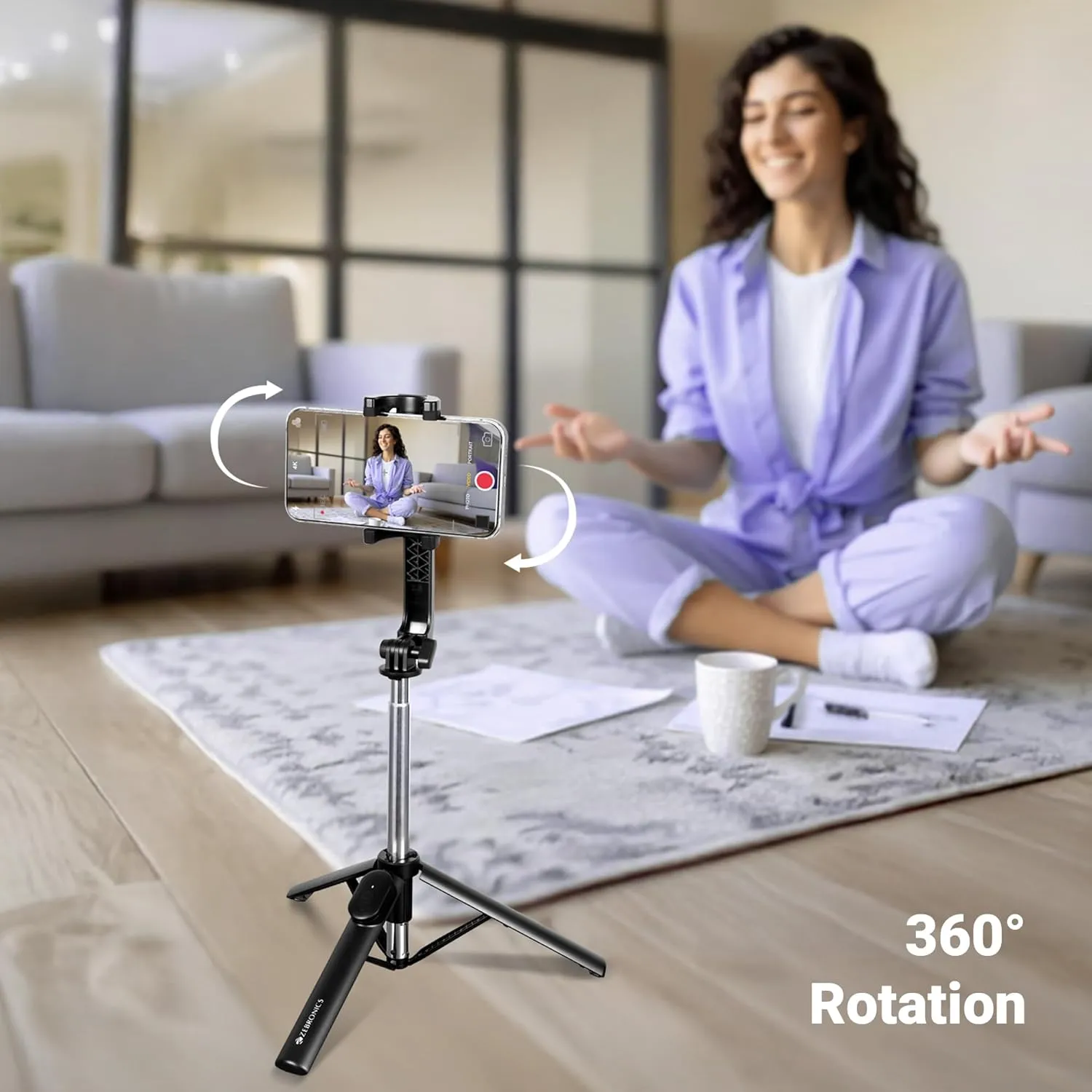 Zebronics Selfie Stick with Tripod Stand and Detachable Bluetooth Shutter Button view 2
